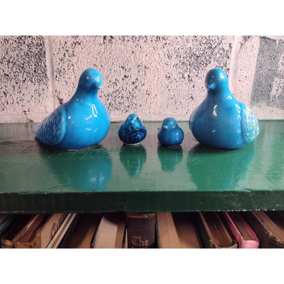 Ceramic Birds,Vintage, Turkish Blue birds,Doves,Set of 4,Family,Signed Turkish - Picture 1 of 9